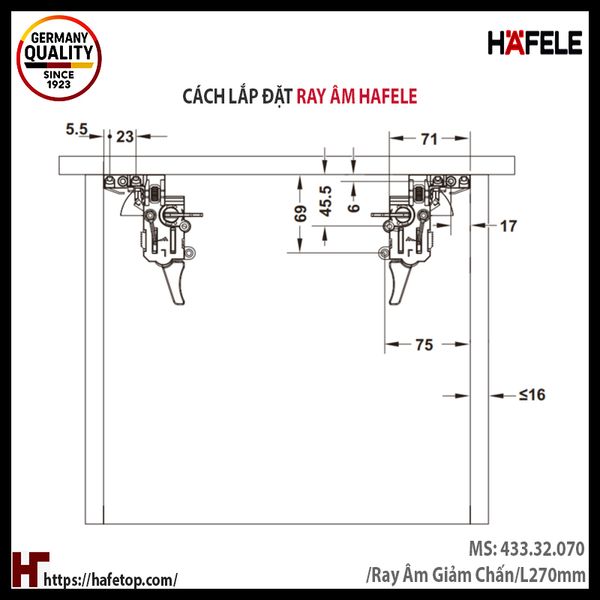 Ray Âm EPC EVO 270mm Hafele 433.32.070 | Giảm Chấn, Mở Toàn Phần – HAFELE