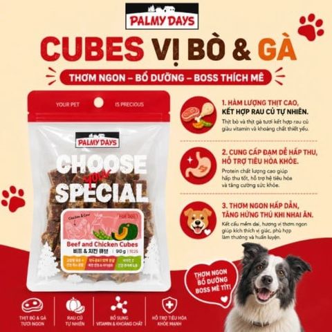 Palmy Days - Cubes cho chó vị bò & gà 90g