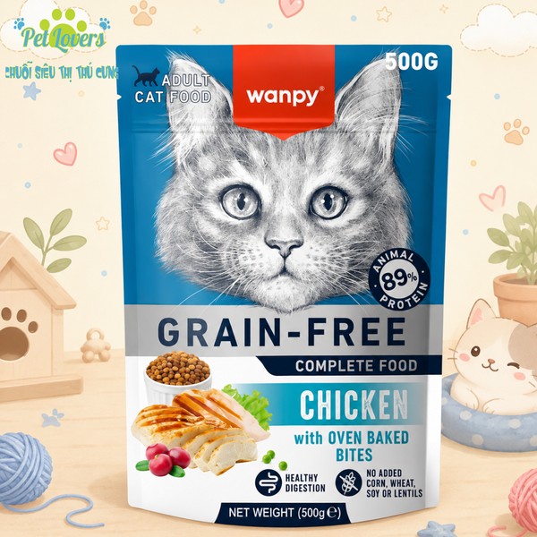 Wanpy- Hạt mèo trưởng thành Grain Free vị gà
