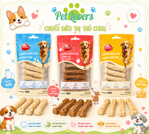 Lapati - Xương gặm bàn chải nhiều vị cho chó 90g