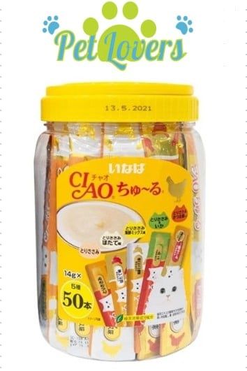 Ciao - Hũ súp thưởng 50 thanh mix vị cho mèo