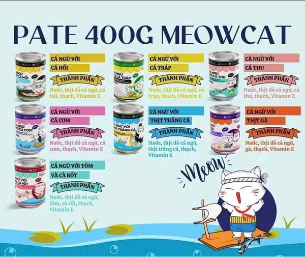 Meowcat - Pate lon nhiều vị cho mèo 400g