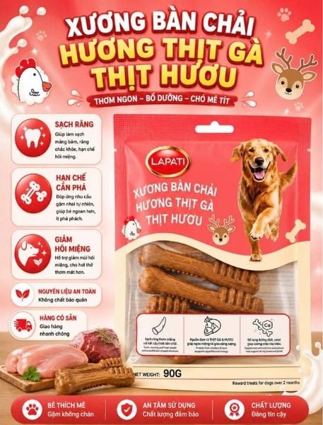 Lapati - Xương gặm bàn chải nhiều vị cho chó 90g