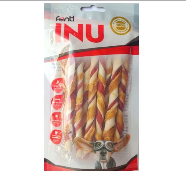 Dexinbone - Que gặm da bò cuốn thịt gà cho chó 100g