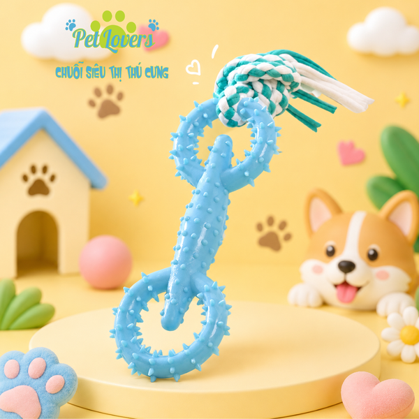 Đồ chơi gặm nhựa đầu tròn 2 đầu dây thừng