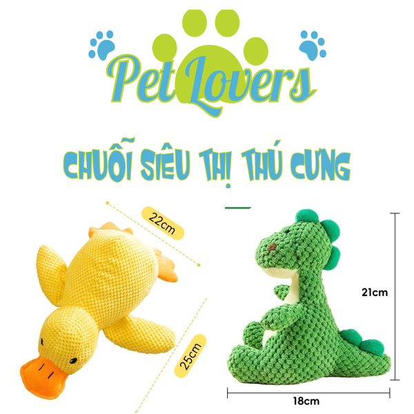 Pet Lovers - Đồ chơi gặm cho chó vịt bông vàng khủng long xanh