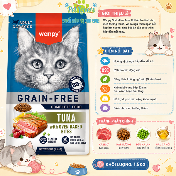 Wanpy - Hạt mèo trưởng thành Grain Free vị cá ngừ