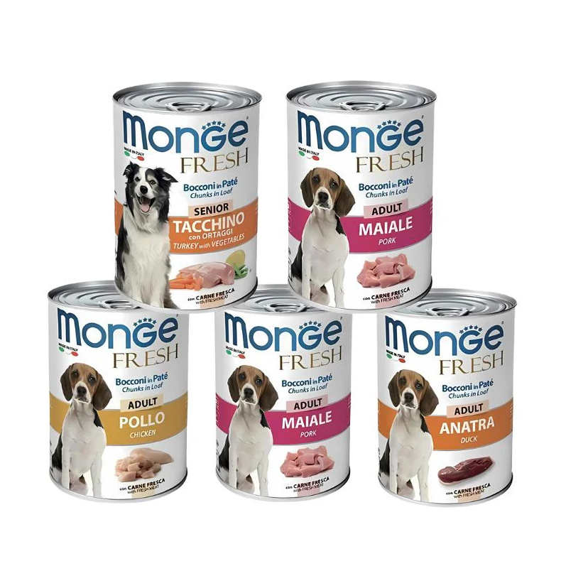 Monge - Pate lon nhiều vị cho chó 400g