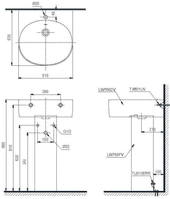 Chậu lavabo chân dài-TOTO