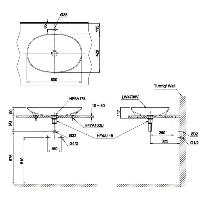 Chậu Rửa Đặt Trên Bàn TOTO – LT4706