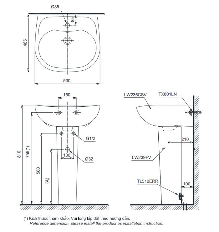 Chậu lavabo treo tường chân dài-TOTO