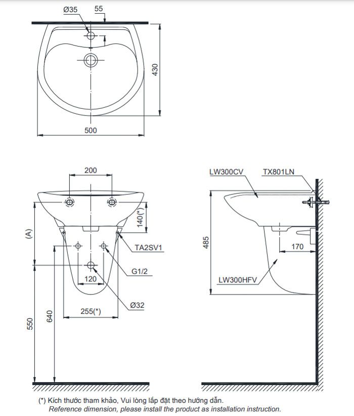 Chậu lavabo treo tường chân lửng-TOTO