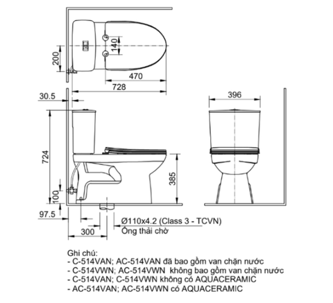 Bồn cầu 2 khối-INAX- C-514VAN