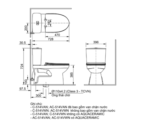 Bồn cầu 2 khối -INAX- C-514VWN