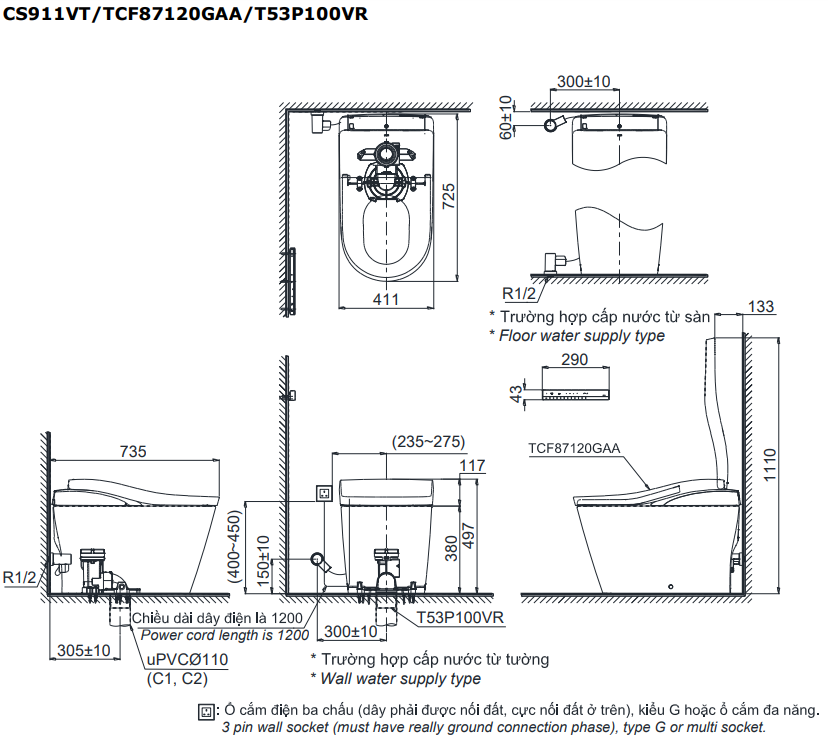 Bàn cầu thông minh NEOREST LS CS911VT (Bạc)-TOTO