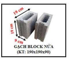 Gạch Block Nửa – Kích Thước 190 x 190 x 90 mm