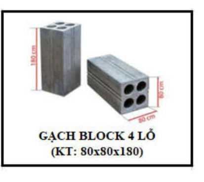 Gạch Block 4 Lỗ – Kích Thước 80 x 80 x 180 mm