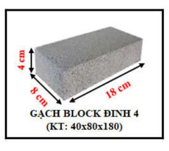 Gạch Block Đinh 4 – Kích Thước 40 x 80 x 180 mm