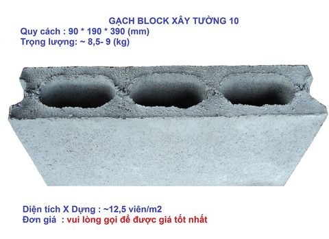 Gạch block nguyên – KT: 390 × 190 × 90 mm
