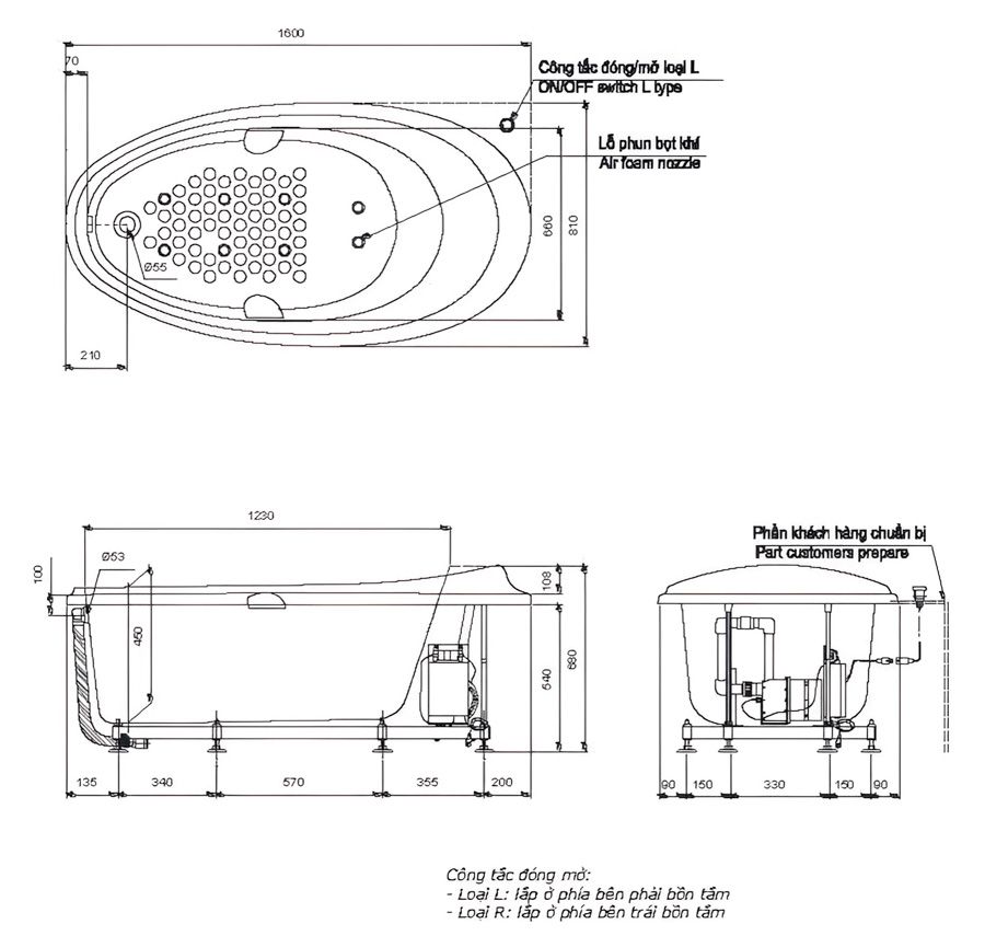 Bồn tắm nằm massage-TOTO