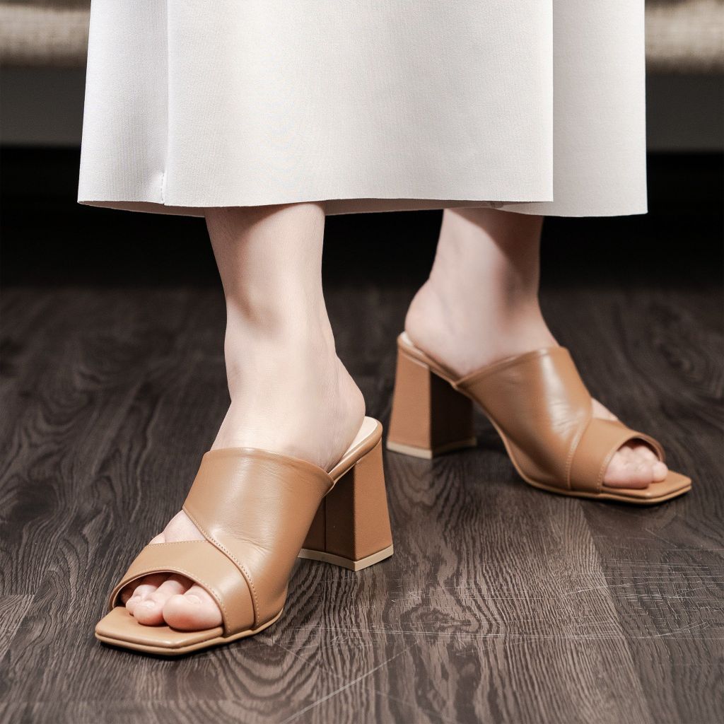 Dép cao gót nữ da thật 7cm Kosu S-3008