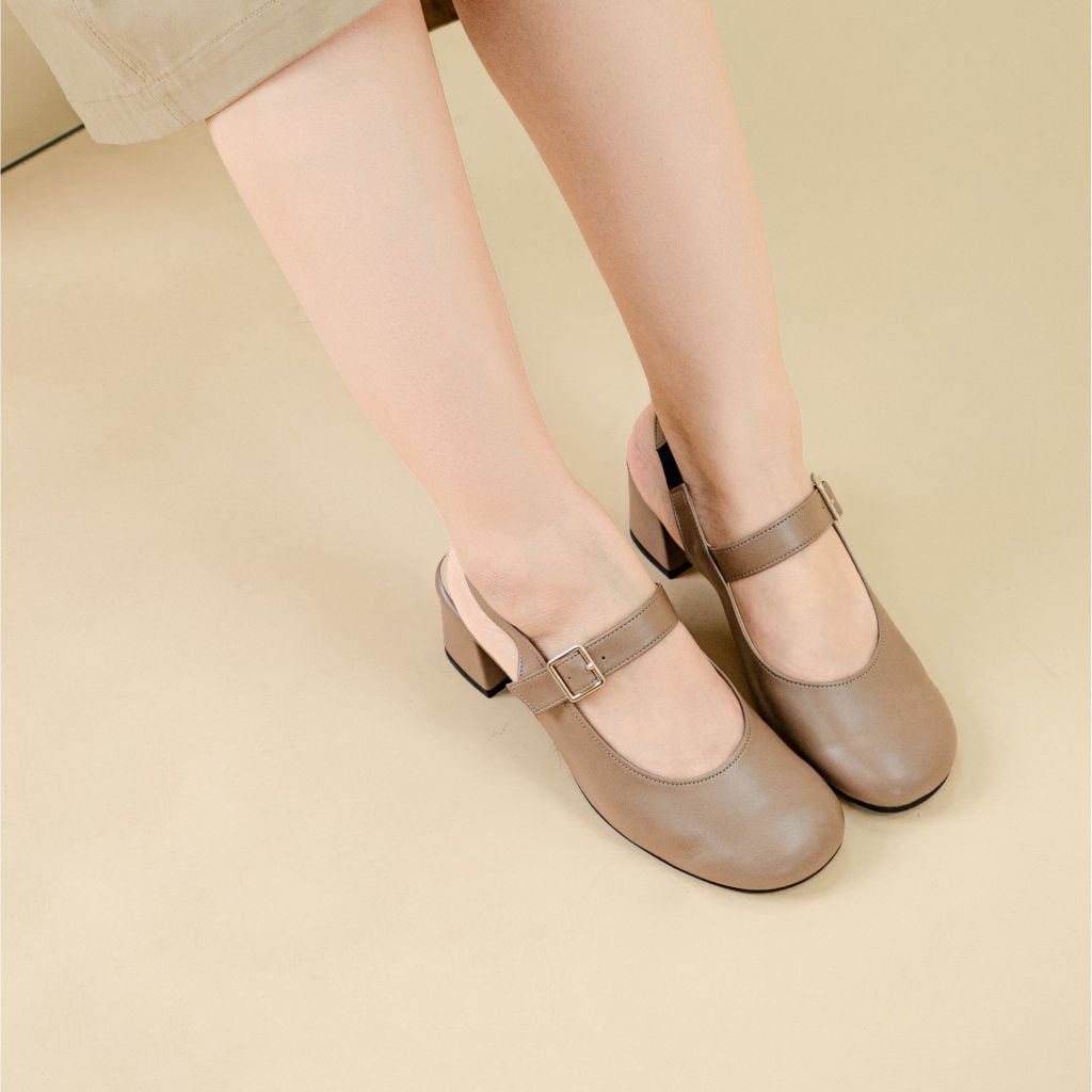 Giày da mũi tròn 5cm Slingback Kosu 2028