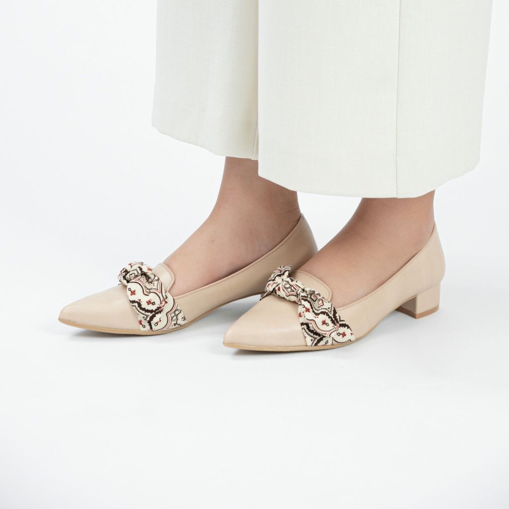 Giày da nữ 3cm Textured Bow Kosu 24309