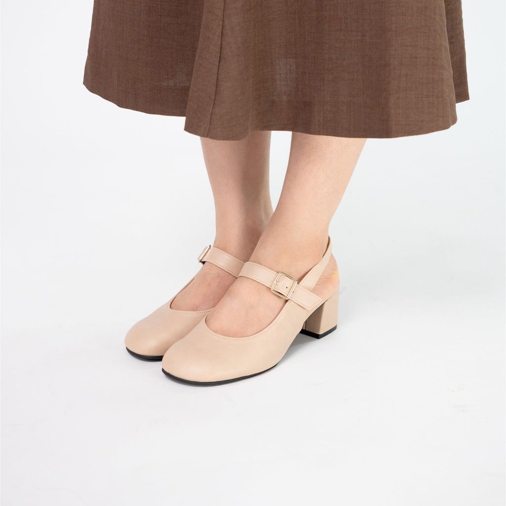 Giày da mũi tròn 5cm Slingback Kosu 2028