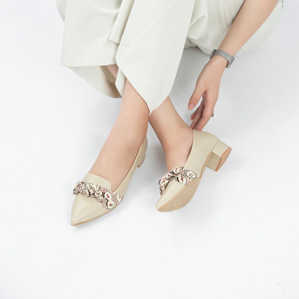 Giày da nữ 3cm Textured Bow Kosu 24309