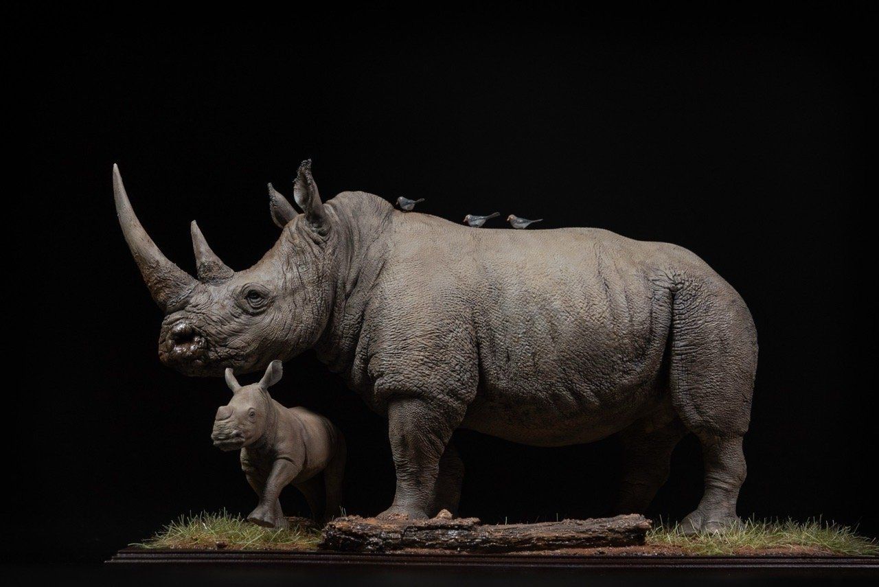  Mô hình động vật Tê giác trắng tỷ lệ 1/10 & 1/15 Declay studio. 