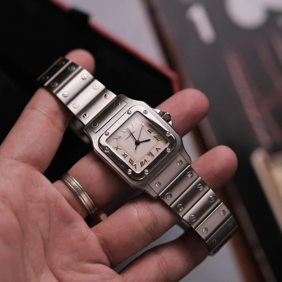  1990's Cartier Santos Galbée Steel Quartz Roman Dial Ref 987901 