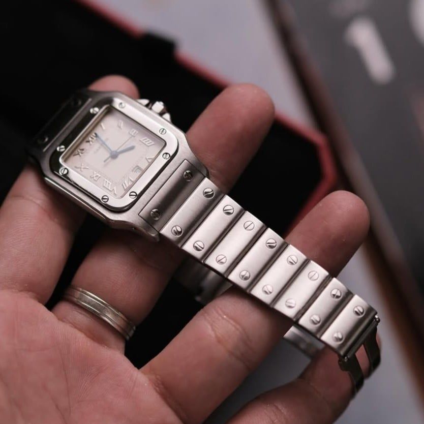  1990's Cartier Santos Galbée Steel Quartz Roman Dial Ref 987901 