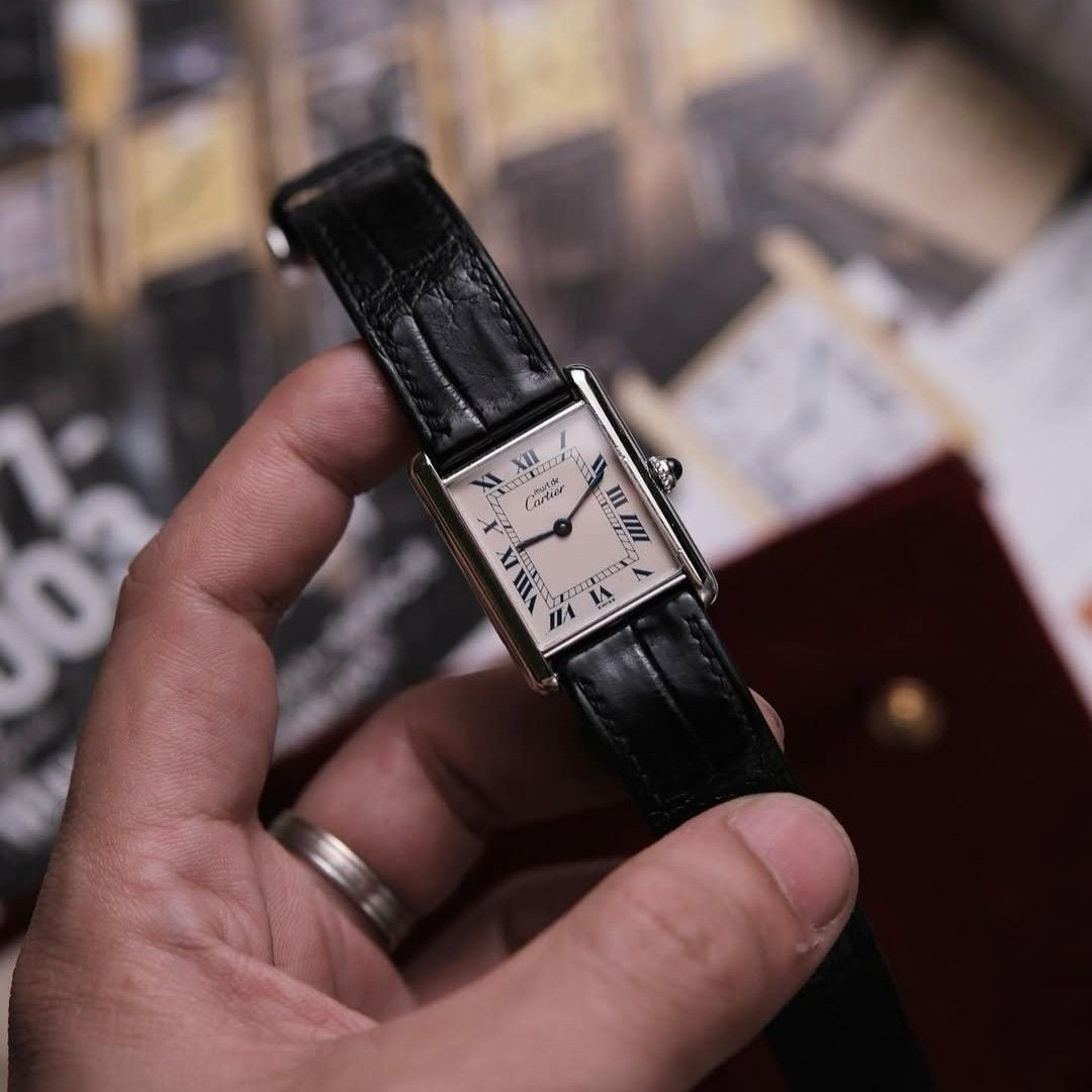  1990's MUST DE CARTIER TANK SILVER CASE BLUE ROMAN Ref 69006 Cal 81 Quartz 