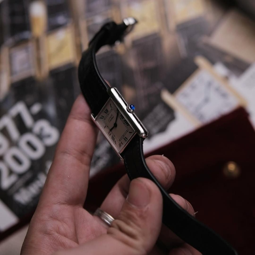  1990's MUST DE CARTIER TANK SILVER CASE BLUE ROMAN Ref 69006 Cal 81 Quartz 