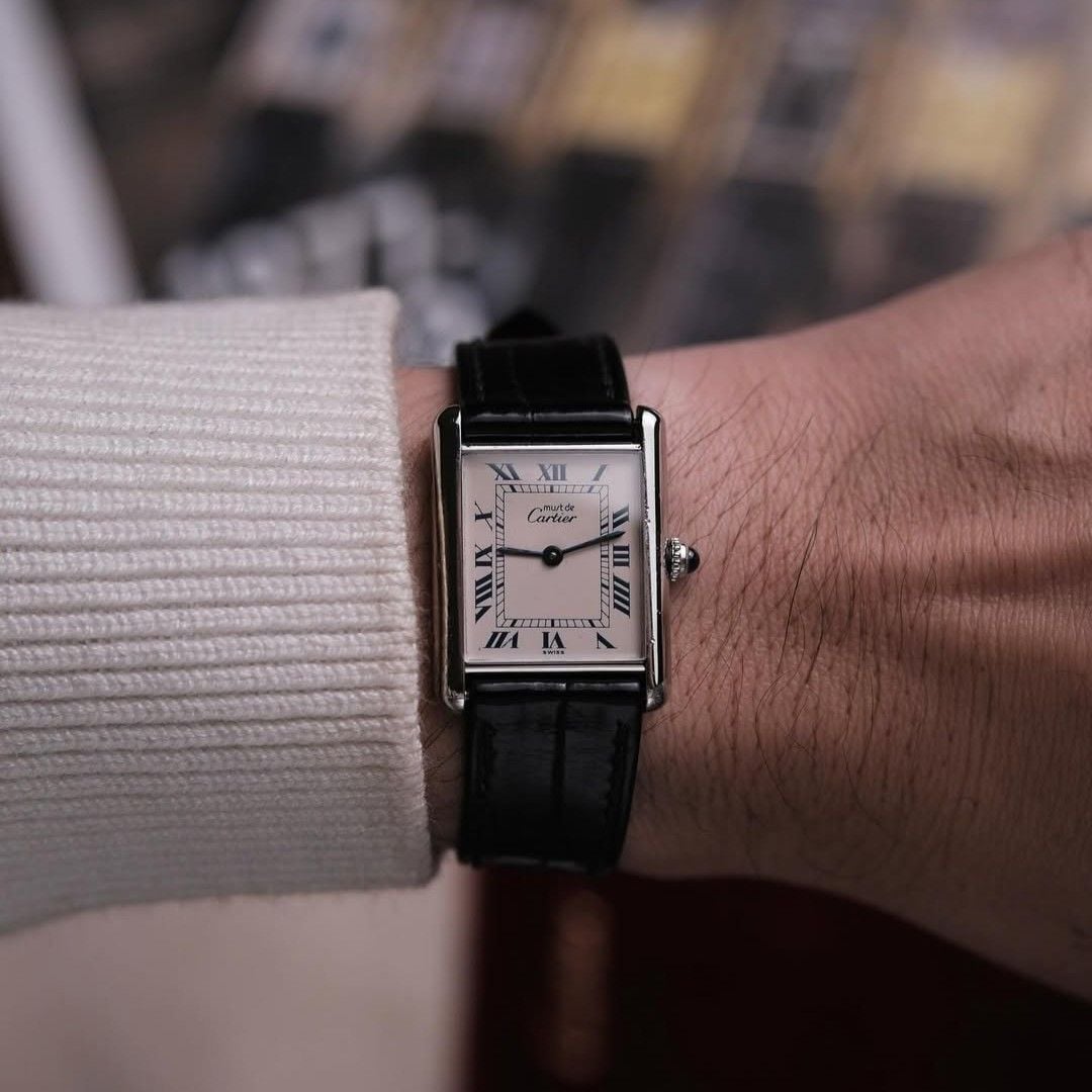  1990's MUST DE CARTIER TANK SILVER CASE BLUE ROMAN Ref 69006 Cal 81 Quartz 