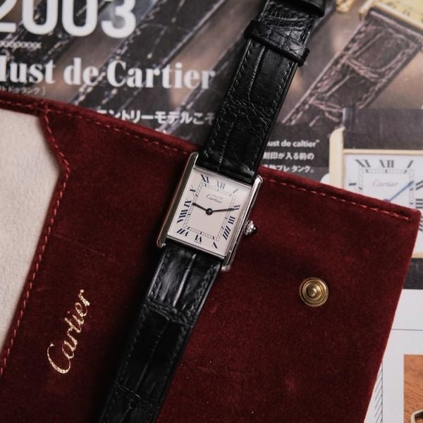  1990's MUST DE CARTIER TANK SILVER CASE BLUE ROMAN Ref 69006 Cal 81 Quartz 