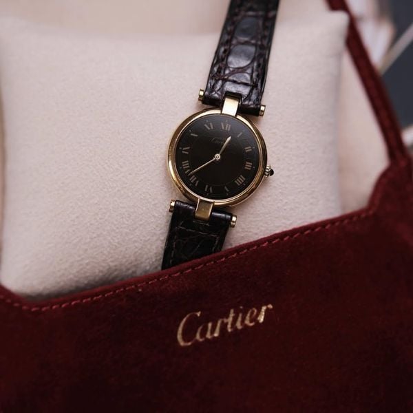  1980's Must de Cartier Vendome Ref.18 Tortoise Lacquer Brown Wood Grain Dial 