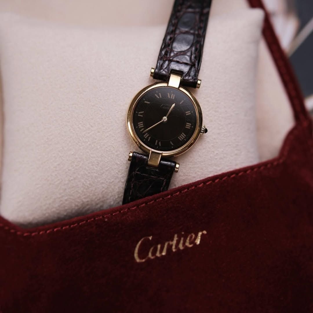  1980's Must de Cartier Vendome Ref.18 Tortoise Lacquer Brown Wood Grain Dial 