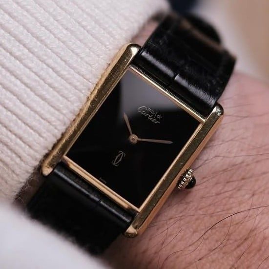  VINTAGE 1970’S MUST DE CARTIER TANK BLACK SPIDER WEB DIAL – REF. 6 