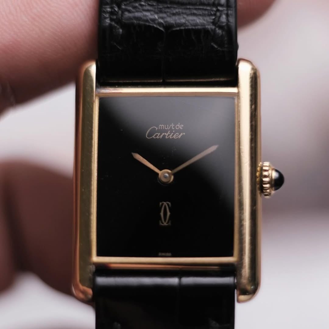  VINTAGE 1970’S MUST DE CARTIER TANK BLACK SPIDER WEB DIAL – REF. 6 