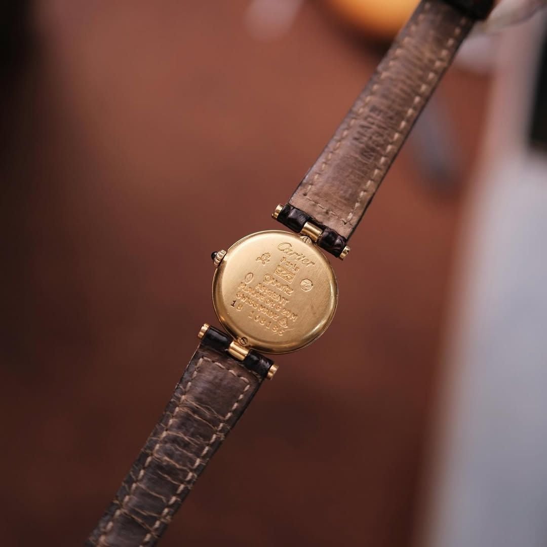  1980's Must de Cartier Vendome Ref.18 Tortoise Lacquer Brown Wood Grain Dial 