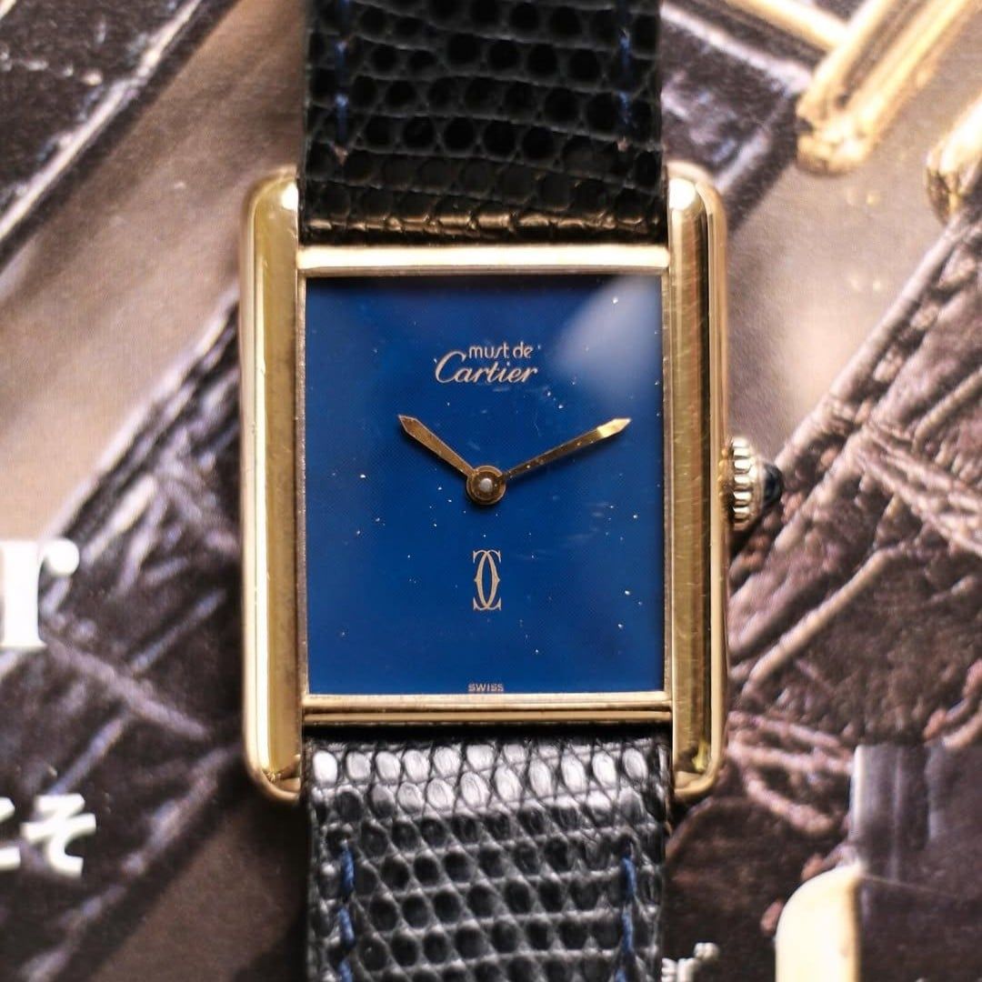  VINTAGE 1970’S MUST DE CARTIER TANK BLUE LACQUER DIAL – REF. 6 