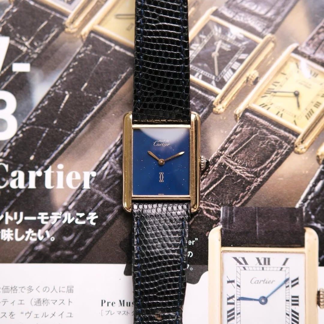  VINTAGE 1970’S MUST DE CARTIER TANK BLUE LACQUER DIAL – REF. 6 