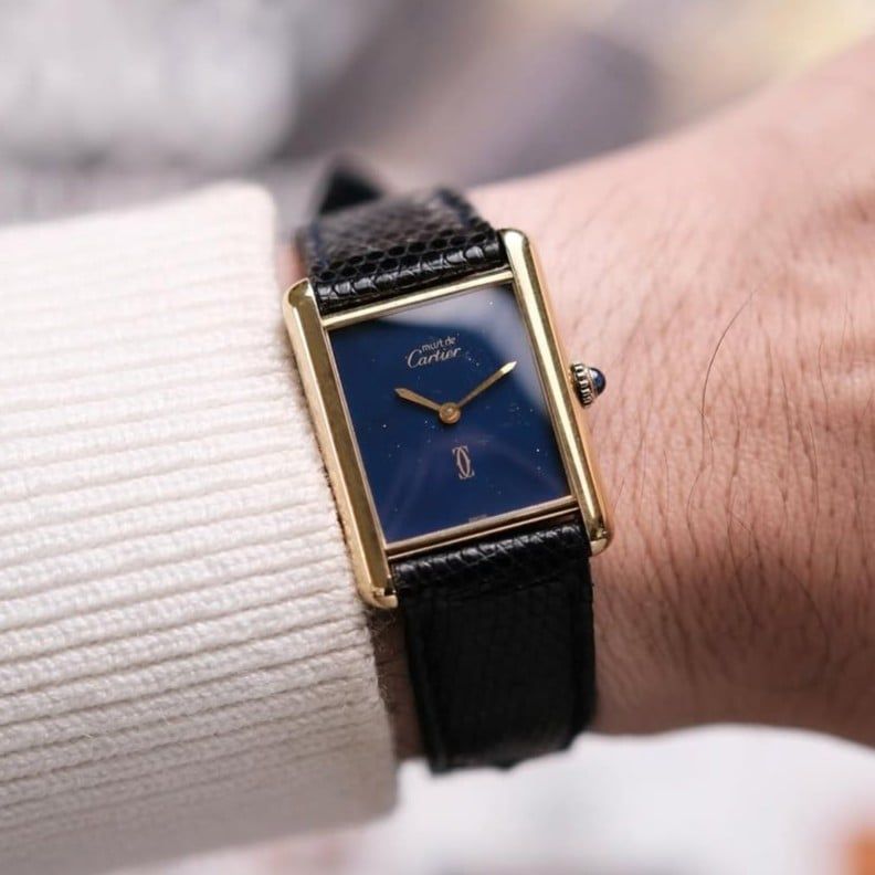  VINTAGE 1970’S MUST DE CARTIER TANK BLUE LACQUER DIAL – REF. 6 