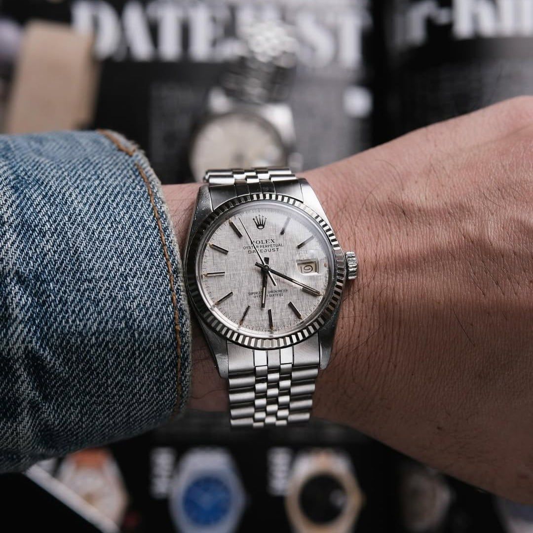  VINTAGE ROLEX DATEJIUST Ref 16014 Linen Dial 18k Gold bezel 