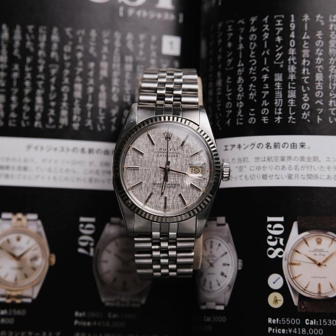  VINTAGE ROLEX DATEJIUST Ref 16014 Linen Dial 18k Gold bezel 