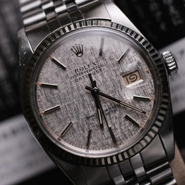  VINTAGE ROLEX DATEJIUST Ref 16014 Linen Dial 18k Gold bezel 