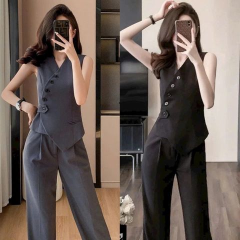 Set áo gile + quần suông công sở