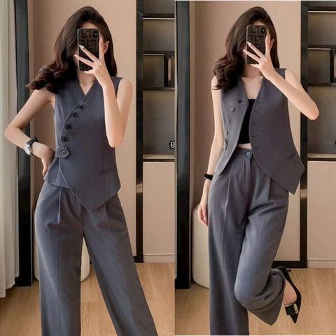 Set áo gile + quần suông công sở