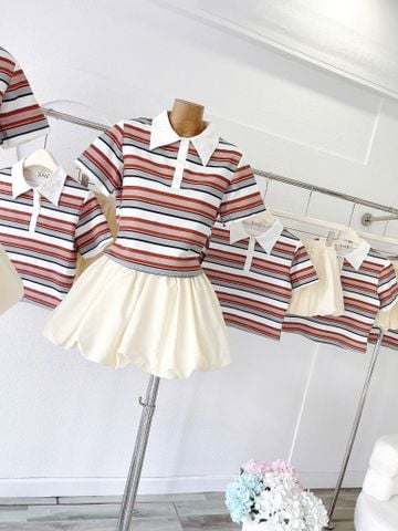 Sét áo thun sọc phối chân váy bí